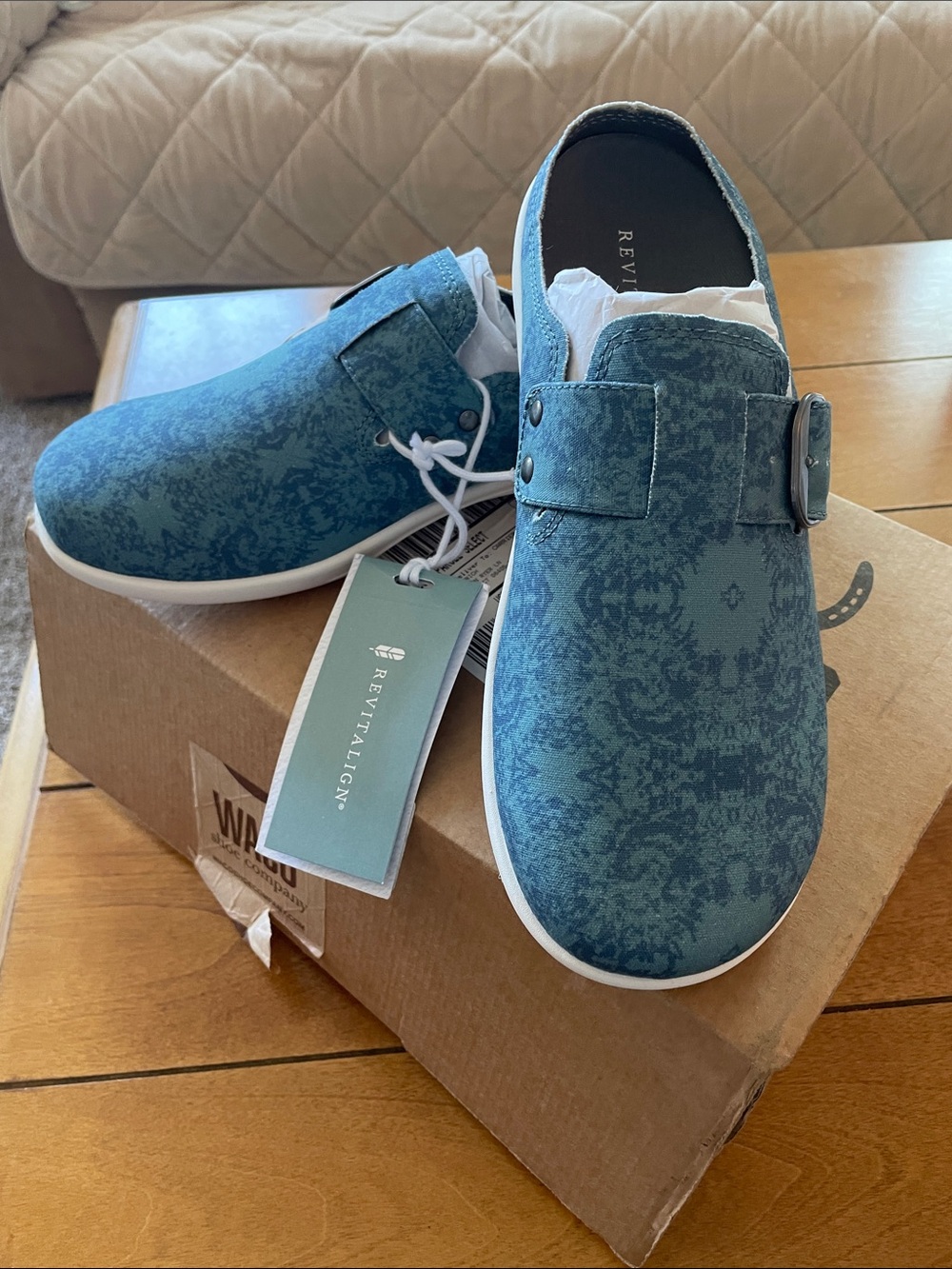 REVITALIGN Blue Patterned Slip-On Clogs with Buckle